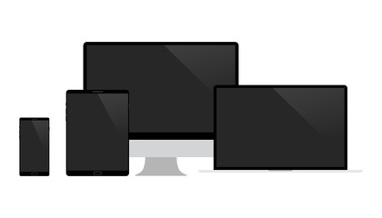 Poster - Realistic vector laptop, tablet computer, monitor and mobile phone template