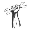 © vladischern - hand holding a wrench, tools icon cartoon hand drawn vector illustration sketch