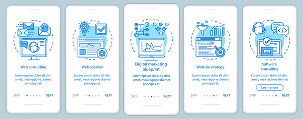 Web consulting onboarding mobile app page screen vector template