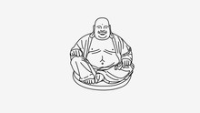 Feng Shui Talisman White Background. Hotei Happy Laughing Buddha. Vector Line Outline Illustration 