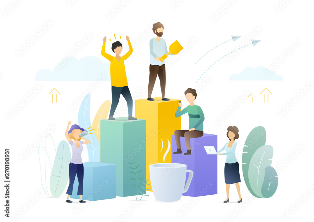 Ranking people flat vector illustration. Company workers rating ...