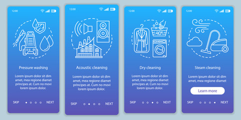 Cleaning methods onboarding mobile app page screen vector template