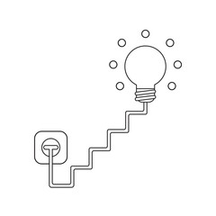 Poster - Vector icon concept of light bulb with stairs cable, plugged into outlet and glowing.