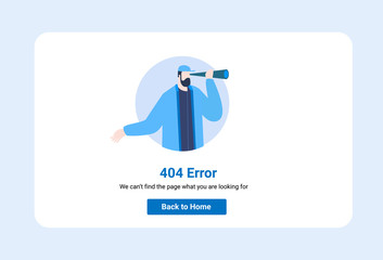 Design template for web page with 404 illustration error. Can use for web banner, infographics, hero images. Flat vector illustration isolated 