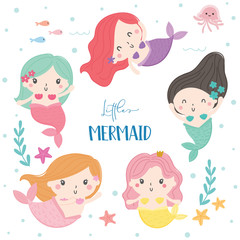 Wall Mural - Cute little mermaid vector. Illustration.