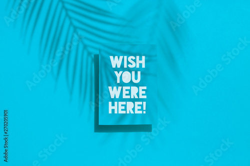 Fotografía Wish you were here tropical palm leaf shadow label