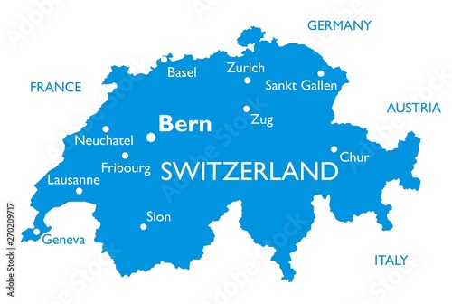 Fotografía Vector map of Switzerland | Outline detailed map with city names