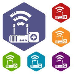 Poster - Router repairicons vector colorful hexahedron set collection isolated on white