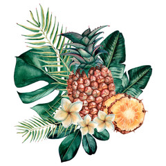 Wall Mural - Tropical watercolor bouquet and composition