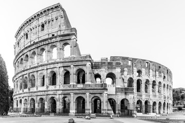 Colosseum, or Coliseum. Morning sunrise at huge Roman amphitheatre, Rome, Italy.