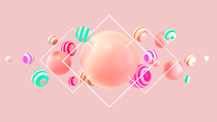 Aufkleber - Abstract background spheres composition. Multicolored bubbles wallpaper. 3d illustration of balls textured with striped pattern. Modern trendy banner or poster design.