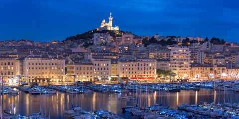 Fototapete - Old Port and Notre Dame, Marseille, France