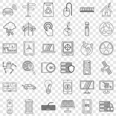 Poster - Connection icons set. Outline style of 36 connection vector icons for web for any design