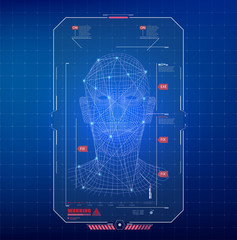 Aufkleber - Face Recognition Abstract Tech Background. Biometric Identification or Recognition System of Person in style HUD UI. Vector Illustration