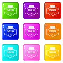 Poster - Bin container icons set 9 color collection isolated on white for any design