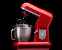 Red Stylish Mixer For Cooking. On A Black Background.