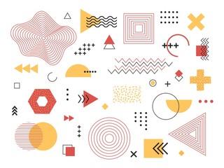 Wall Mural - memphis retro design elements. set of 90s trendy geometric shapes, vintage print illustration constr