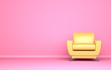 Yellow chair on the pink background