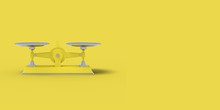 Yellow Scales On A Yellow Background. Abstract Image. Minimal Concept Business. 3D Render.