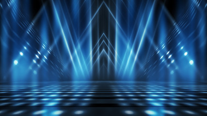 Aufkleber - Background of empty stage show. Neon light and laser show. Laser futuristic shapes on a dark background. Abstract dark background with neon glow