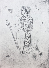 Wall Mural - Sketch of a soldier with sword. Manuscripts of Leonardo da Vinci. Code L Folio 4 recto in the vintage book Leonardo da Vinci by A.L. Volynskiy, St. Petersburg, 1899