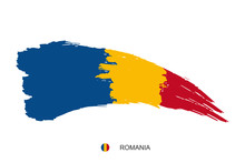 Watercolor Painting ROMANIA National Flag. Grunge Brush Stroke Romanian Independence Day Red, Yellow And Blue Nation Colors Symbol - Vector Abstract Illustration