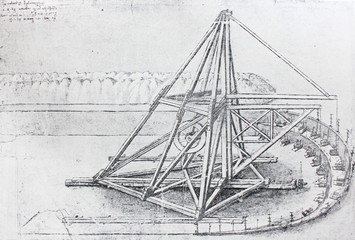 The water mechanism. Atlantic code 1 verso b. By Leonardo Da Vinci in the vintage book Leonardo da Vinci by A.L. Volynskiy, St. Petersburg, 1899