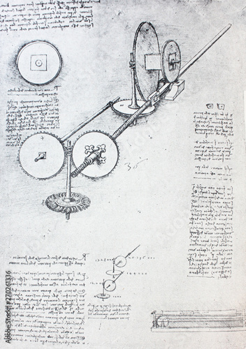 Naklejki Leonardo da Vinci  mechanizmy-kod-atlantycki-2-recto-a-leonarda-da-vinci-w-zabytkowej-ksiazce-leonardo