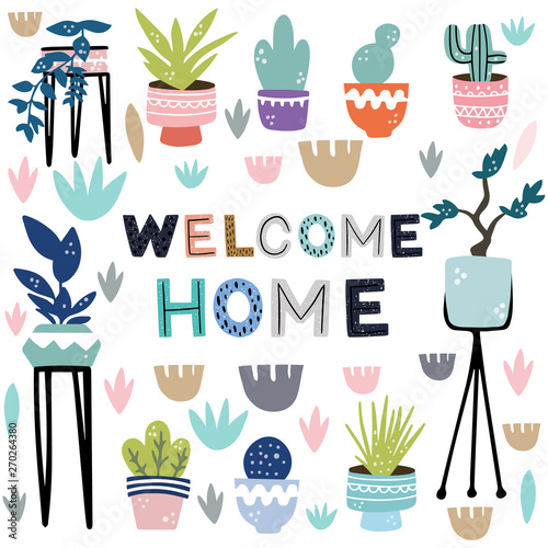 Welcome Home Hand Drawn Phrase Drawing Isolated Objects Vector
