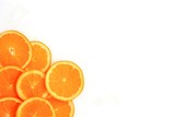 Fototapeta Kuchnia - Slices of orange on white background. Flat lay, top view.