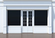 Classic shopfront with large windows. Small business white store facade