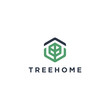 hexagon tree home logo design Template