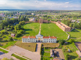 Fototapeta Do pokoju - Old destructed palace in Ruzhany, Belarus. Brest region. Drone aerial photo