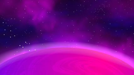 Wall Mural - Big pink planet. Starry space vector illustration.