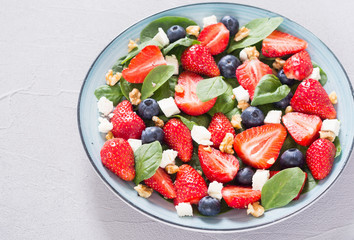 Poster - Summer Strawberry salad with spinach , cheese , nuts and blueberry