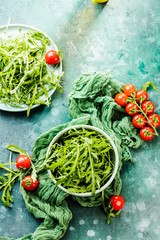 Fresh arugula leaves, rucola 