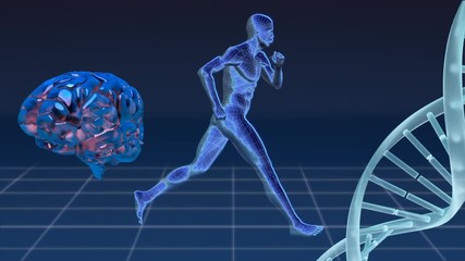 Poster - digital composite of man, human brain and dna