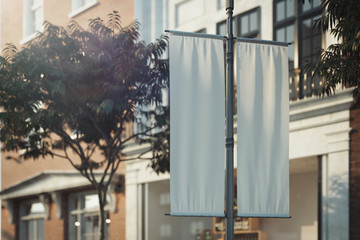 Wall Mural - Blank roll up mockup. Empty poster template. Street sign, signage, 3d rendering.