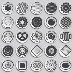 Poster - Cookies icons set on plates background for graphic and web design. Simple vector sign. Internet concept symbol for website button or mobile app.