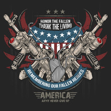 AMERICA MACHINE GUN AND USA ARMY FLAG EDITABLE LAYERS VECTOR