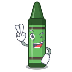 Sticker - Two finger green crayon isolated in the cartoon