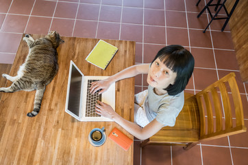 Poster - working at home with her cat