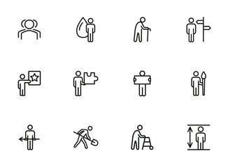 Poster - Conceptual characters line icon set. Digger, old man with cane, artist. People concept. Can be used for topics like age, occupation, job