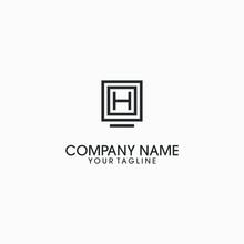Grey Letter H Logo With Computer Illustration On Light Background
