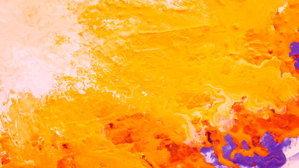 Wall Mural - Abstract yellow orange color background. Acrylic paint splash similar to sun rays. Liquid fluid smooth rough uneven surface.