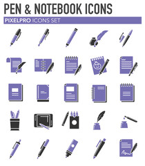 Writing related icons set on background for graphic and web design. Simple illustration. Internet concept symbol for website button or mobile app.