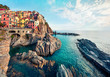 © Andrew Mayovskyy - Second city of the Cique Terre sequence of hill cities - Manarola. Colorful spring morning in Liguria, Italy, Europe. Picturesqie seascape of Mediterranean sea. Traveling concept background.