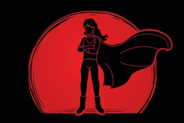 Wall Mural - Super Hero Woman standing with costume cartoon graphic vector.