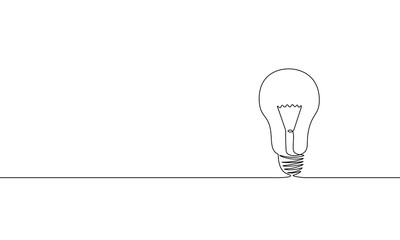 single continuous one line art idea light bulb. creative solution team work lamp concept design sket