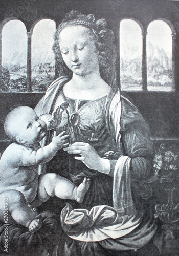 Obrazy Leonardo da Vinci  madonne-a-lenfant-leonarda-da-vinci-w-zabytkowej-ksiazce-leonard-de-vinci-autor-a-rosenberg